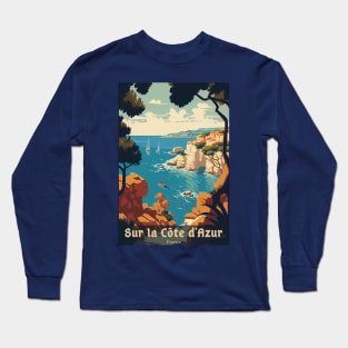 Sur La Cote d' Azur France, French Riviera, Vintage Travel Poster Long Sleeve T-Shirt